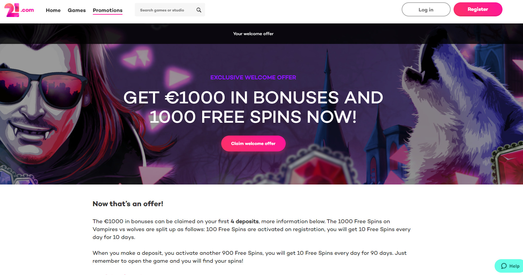 21.com Casino Welcome Bonus