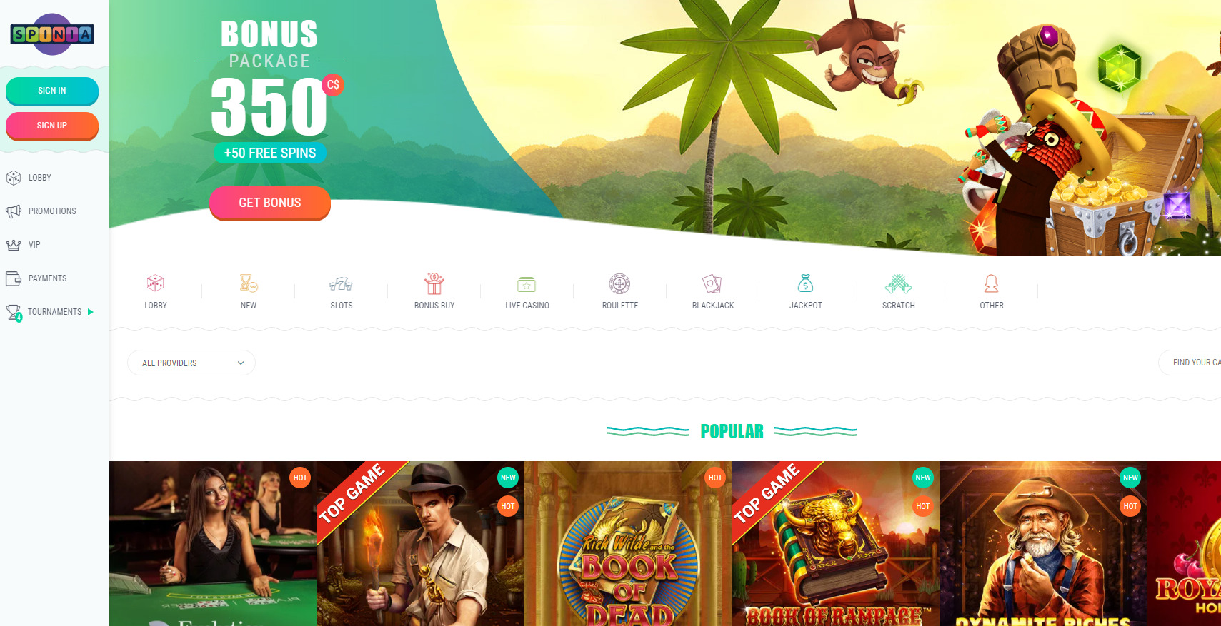 Spinia Casino Welcome Bonus