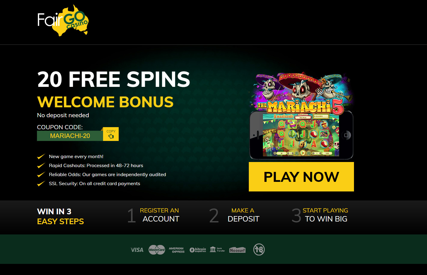 Fair Go Casino 20 Free Spins no deposit
