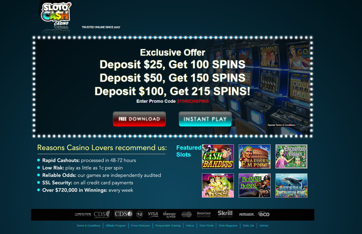Sloto Cash Casino 215 Free Spins