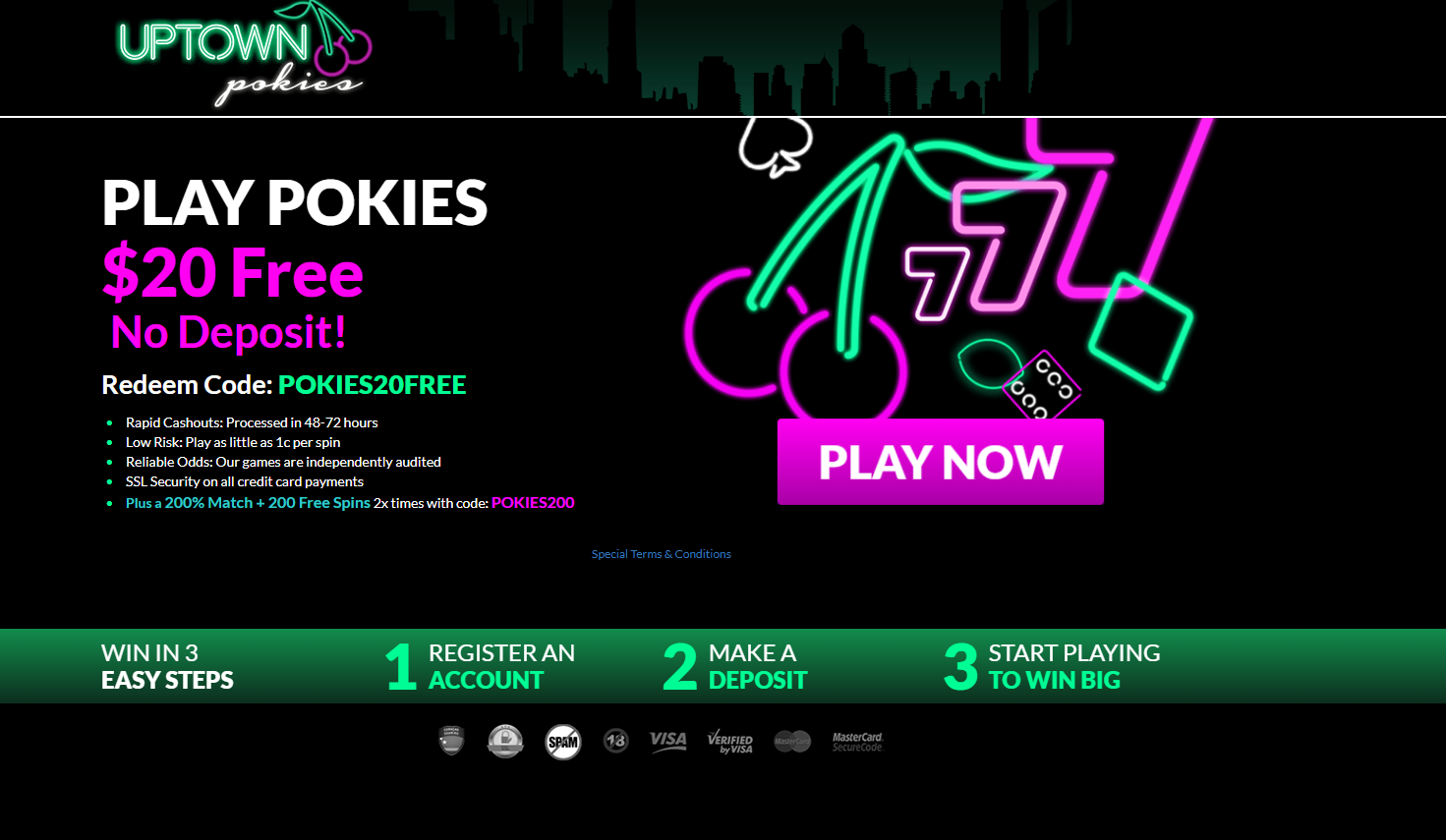 Uptown Pokies Casino $20 Free Chips no deposit