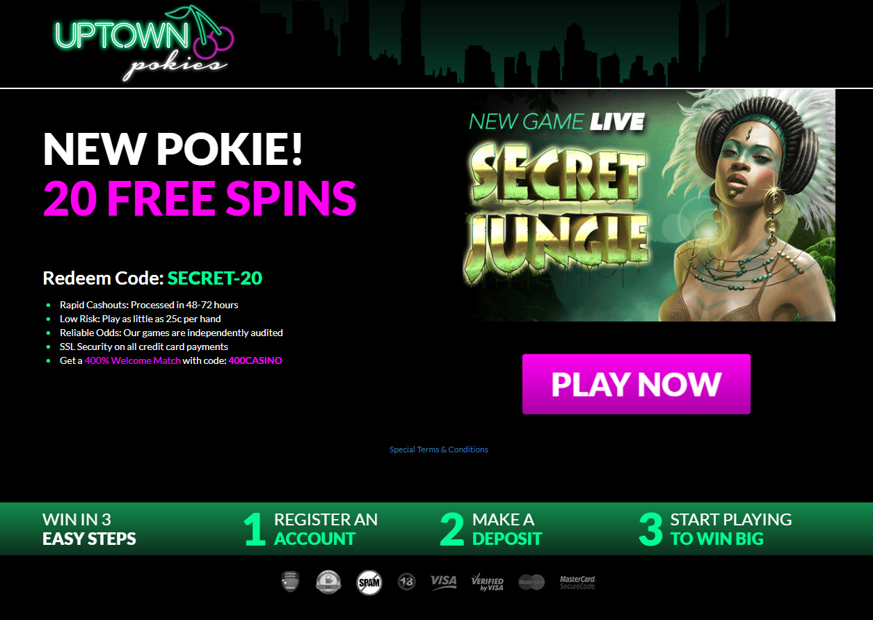 Uptown Pokies Casino 20 Free Spins no deposit