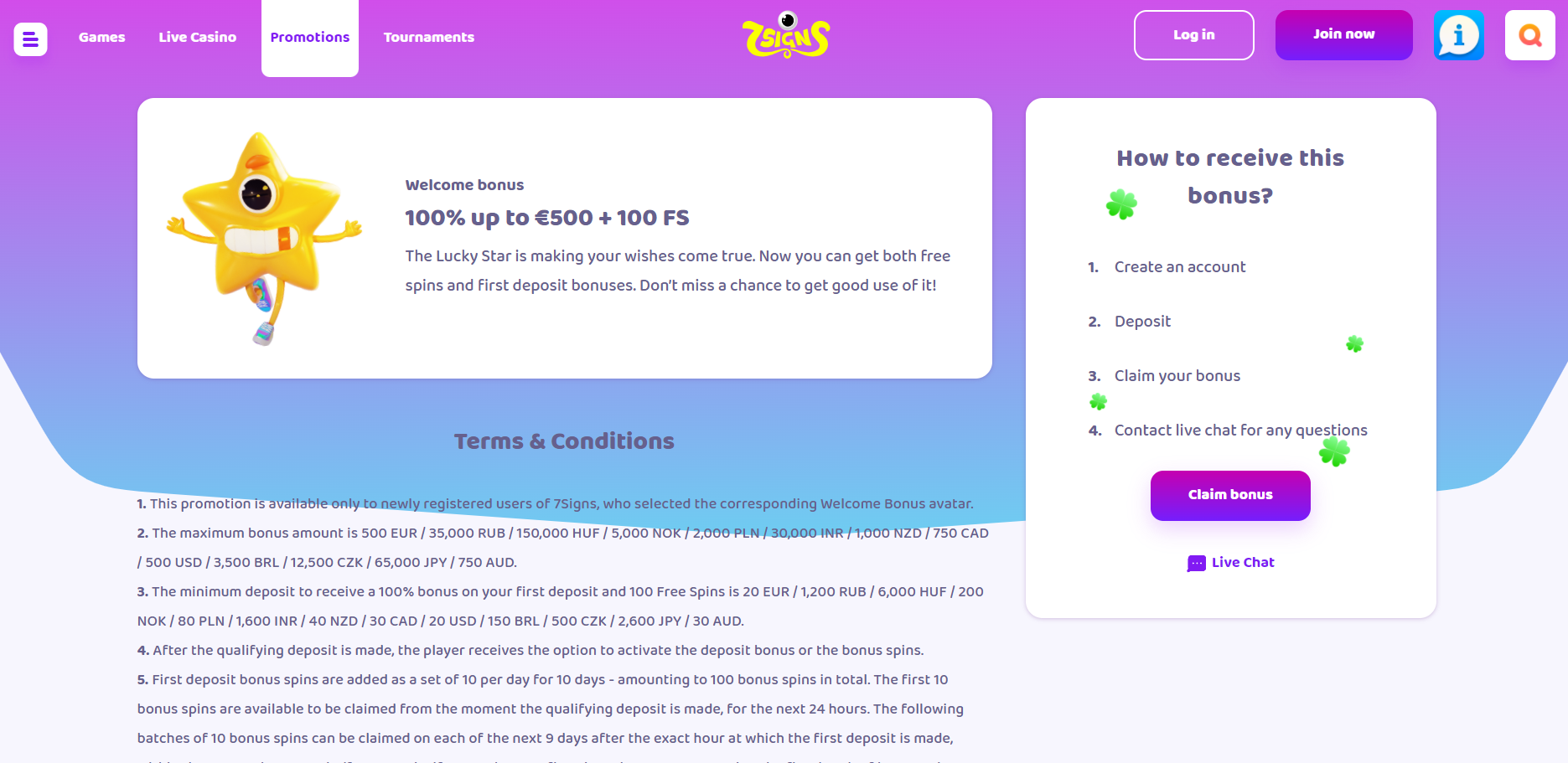 7Signs Casino Welcome Bonus