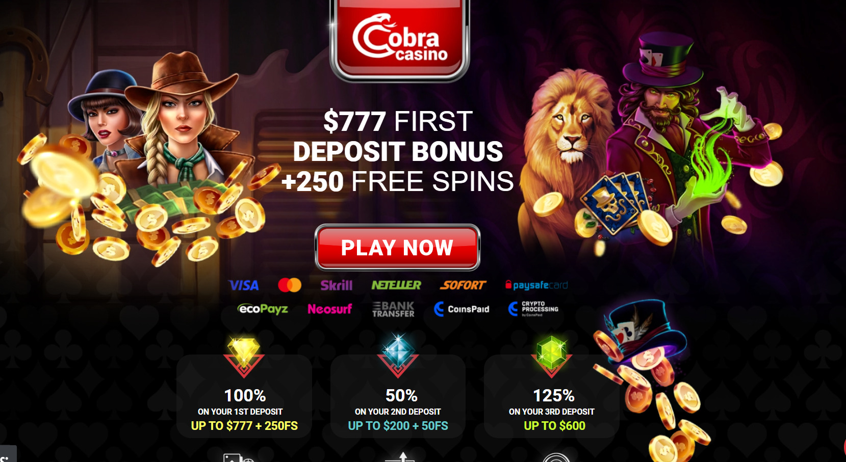 Cobra Casino 250 free spins bonus