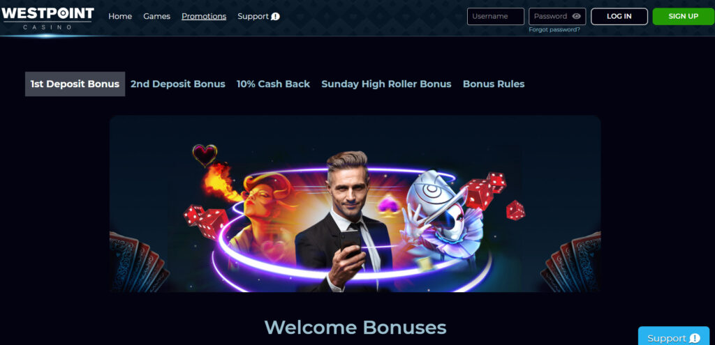 Westpoint Casino bonuses and promotions
