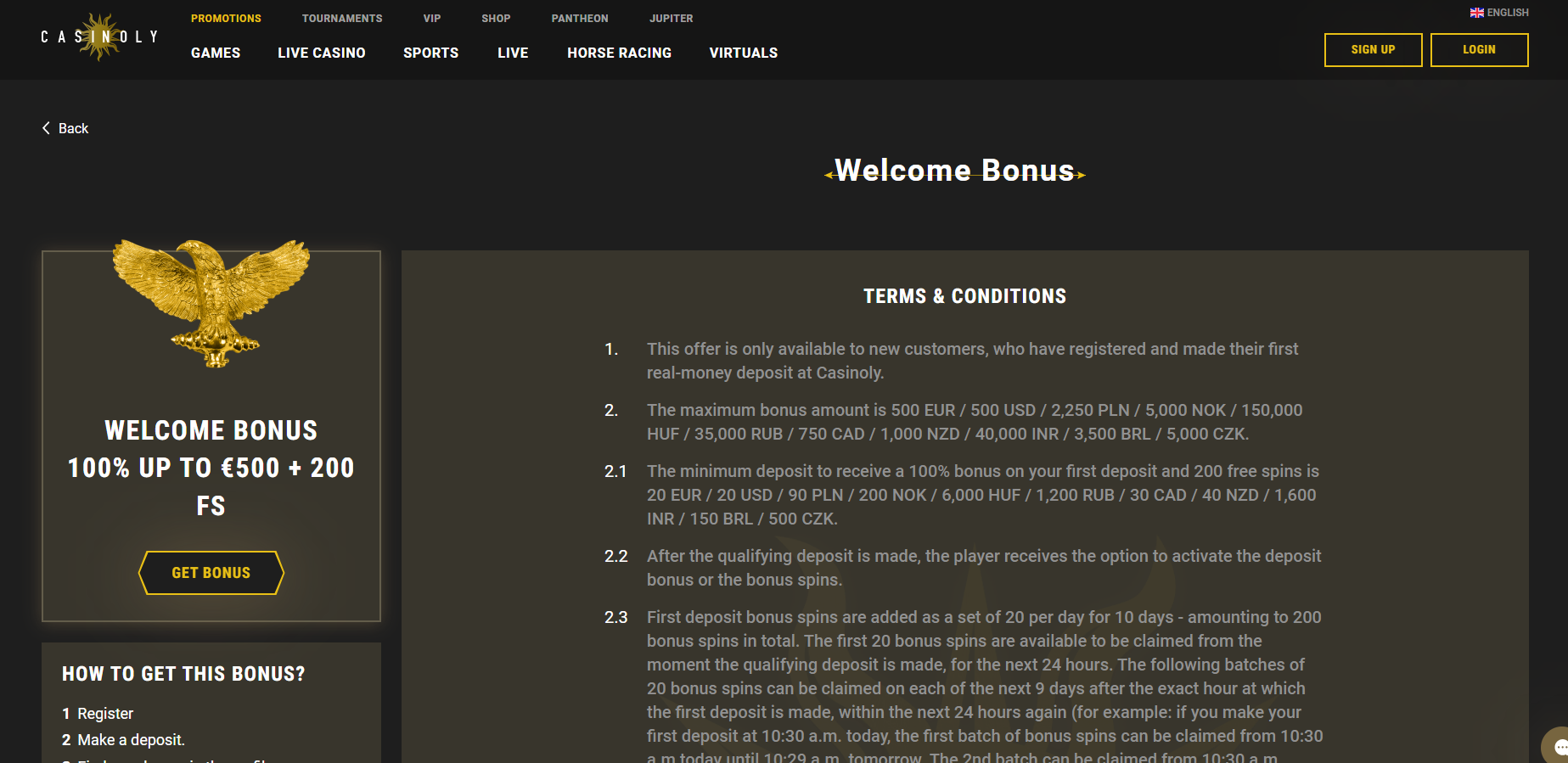 Casinoly Casino Welcome Bonus
