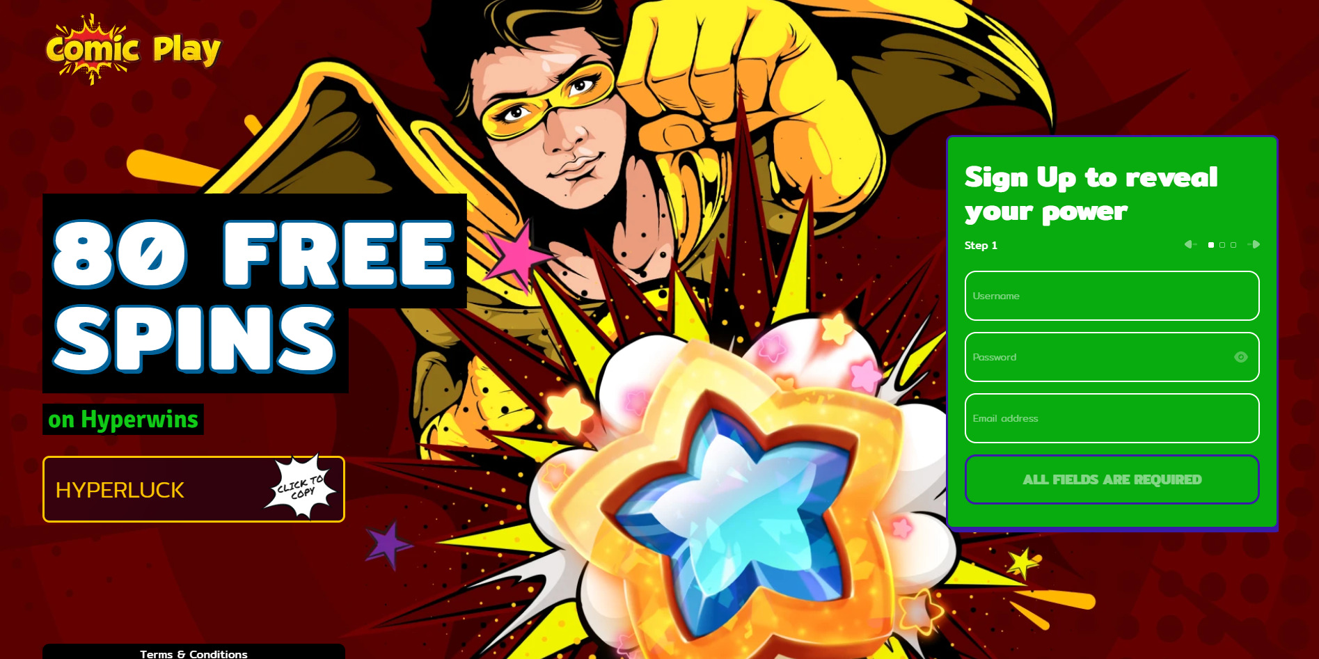 Comic Play Casino 80 free spins no deposit on hyperwins