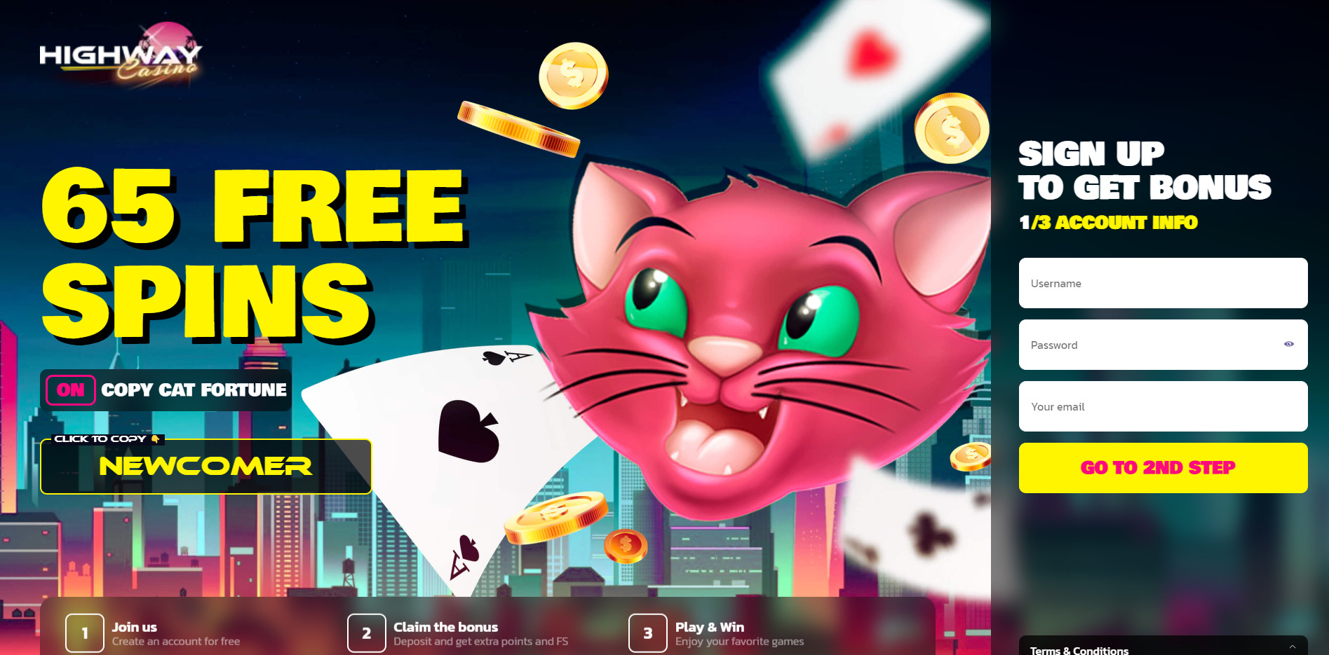 Highway Casino 65 free spins no deposit on copy cat fortune