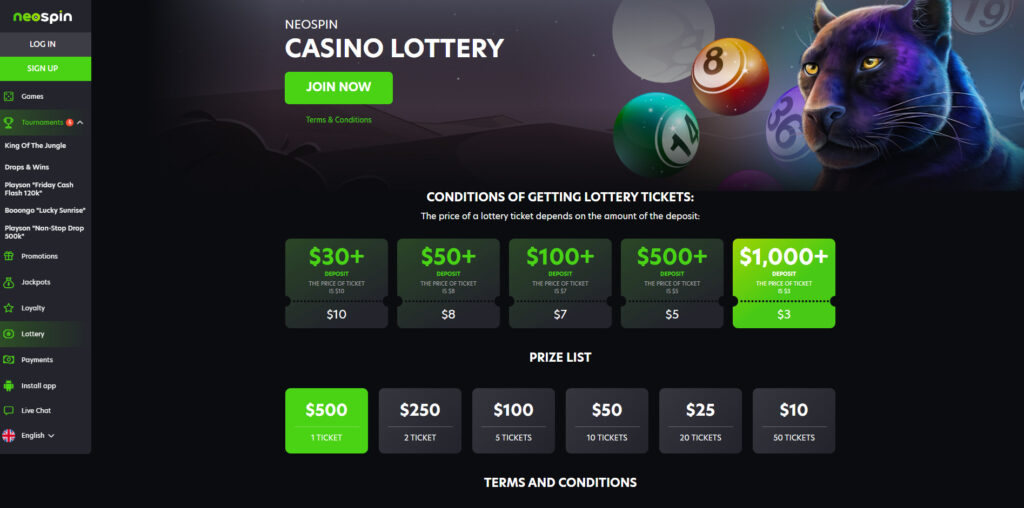NeoSpin Casino lottery