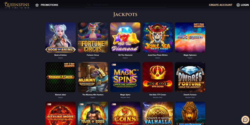 Queen Spins Casino jackpots