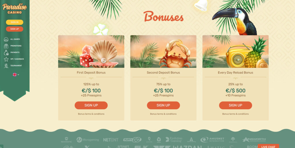 Paradise Casino promotions