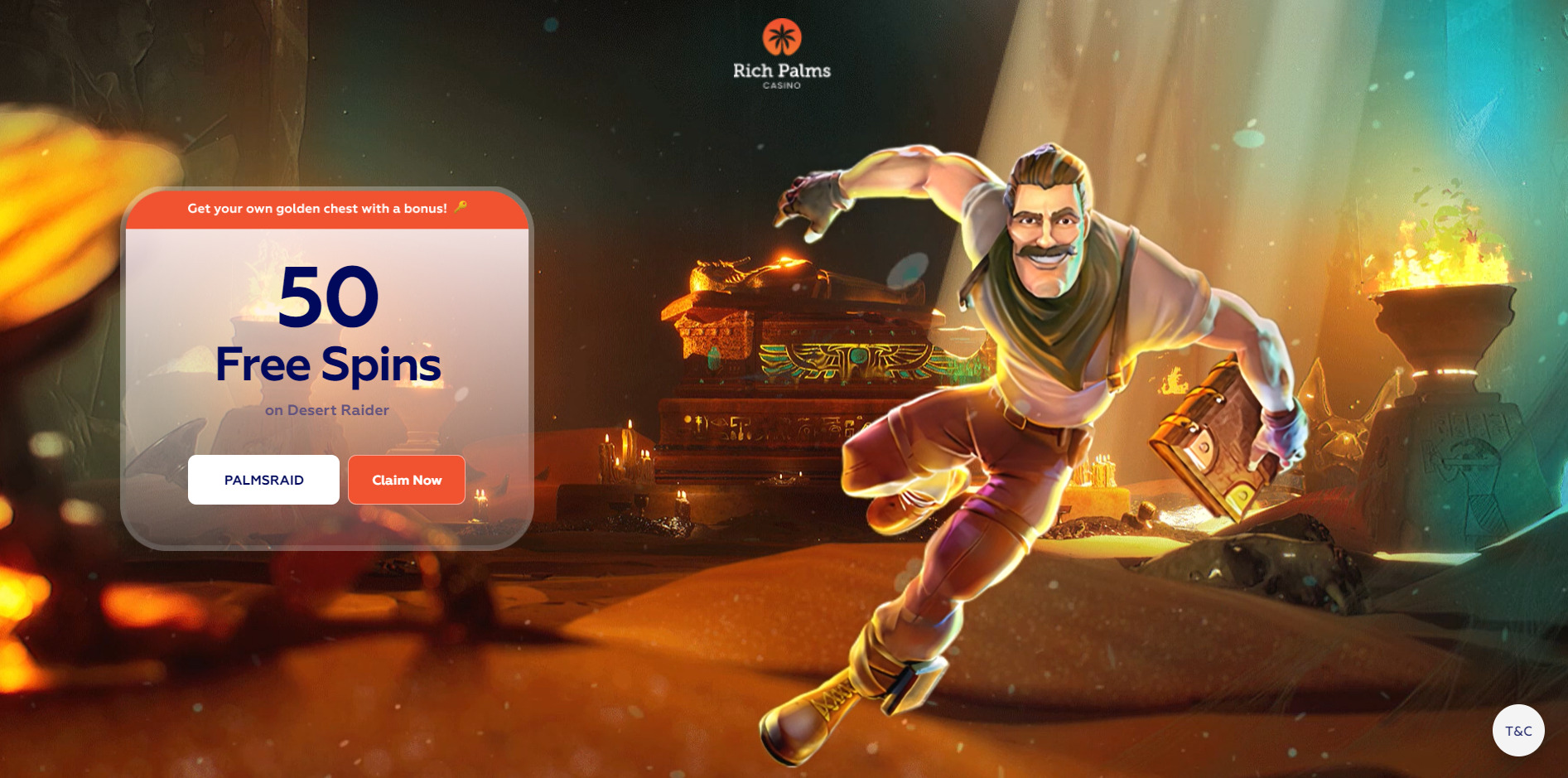 Rich Palms Casino 50 free spins no deposit on Desert Raider
