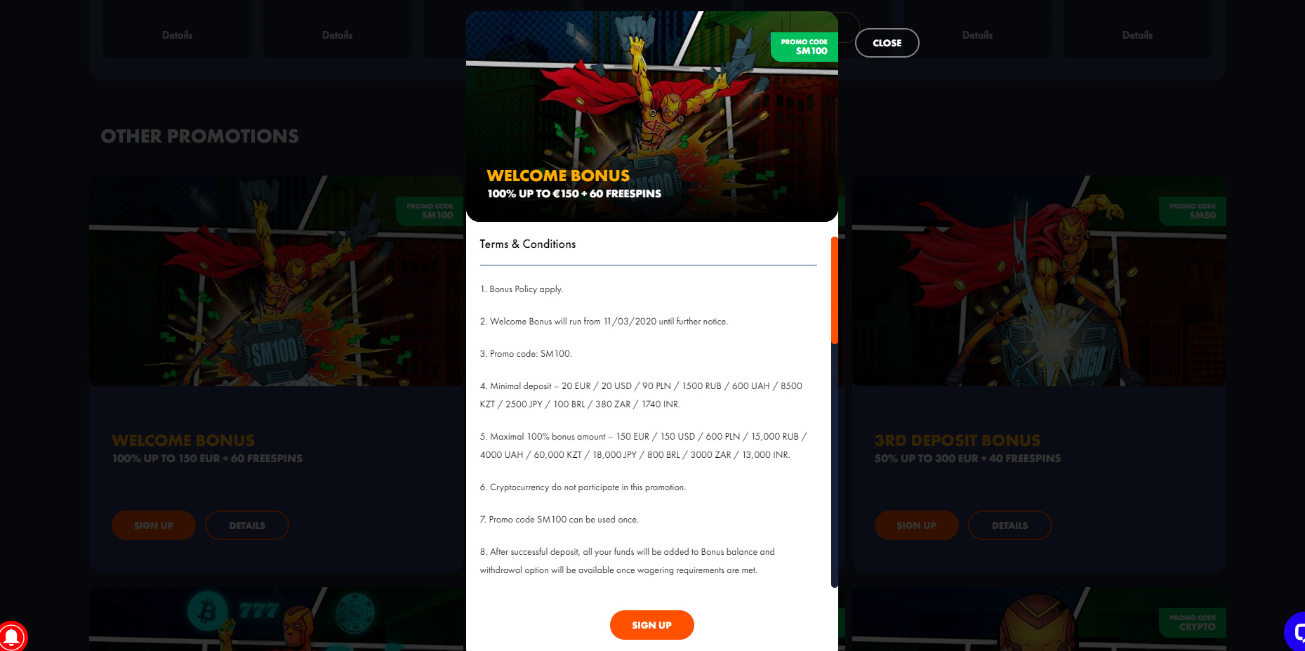 Slotman Casino Welcome Bonus