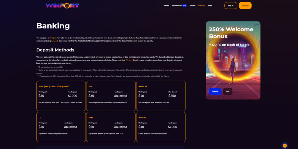 WinPort Casino banking
